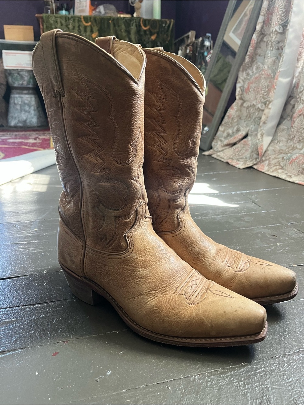 Tony Lama Tan Leather Cowboy Boots - Picture 7 of 10